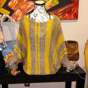 Hot & Delicious Yellow and Gray Striped Women's Sweater
